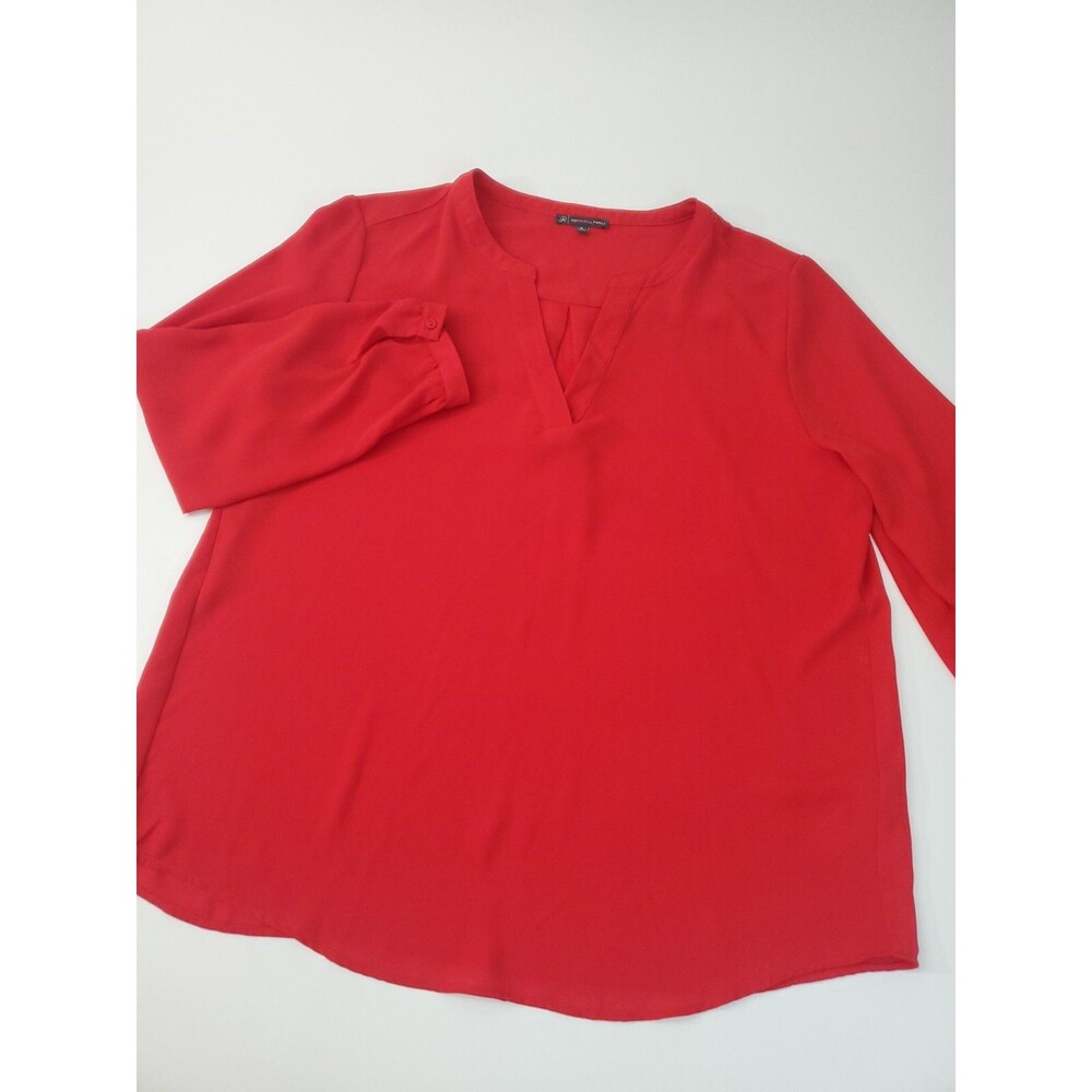 Adrianna Papell Women's Long Sleeve Lightweight V-Neck Blouse, Red,‎ XL